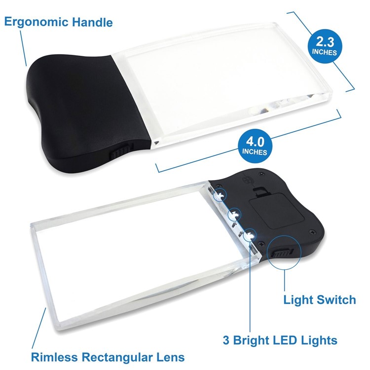 Large Rectangular 2X Handheld Magnifying Glass LED Light Magnifier Lens-3