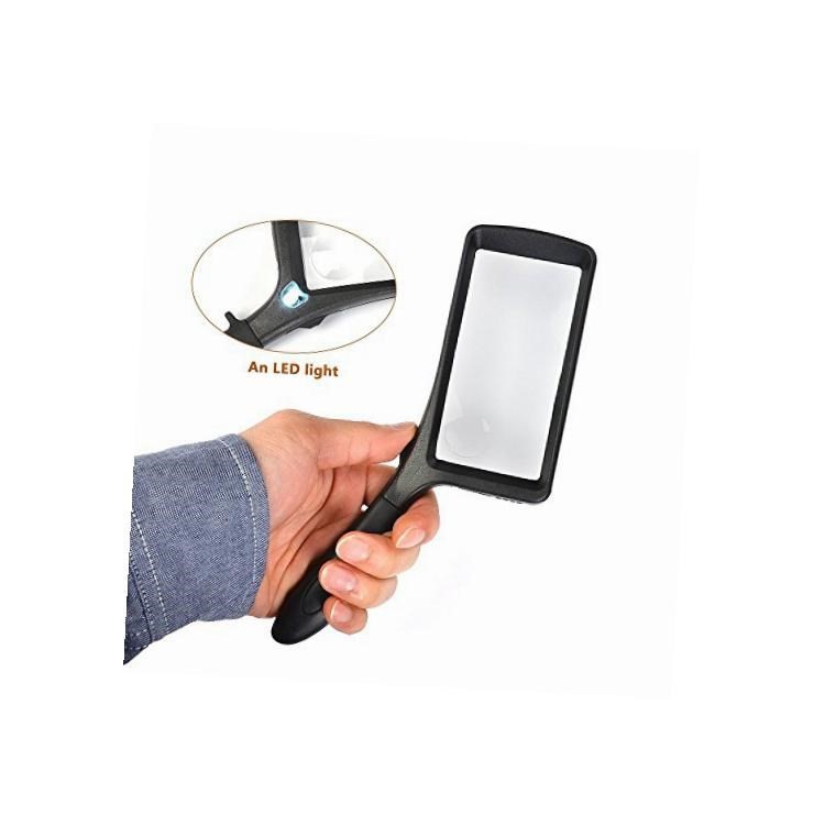 Handheld Rectangle Magnifying Glass 2X and 6X Lens Magnifying Glass with LED Light-4