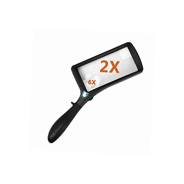 Handheld Rectangle Magnifying Glass 2X and 6X Lens Magnifying Glass with LED Light-8
