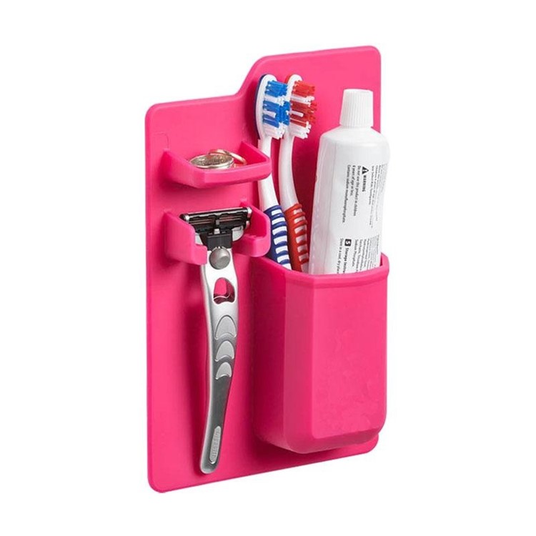 Creative Wall Mounted Silicone Toothpaste Toothbrush Razor Jewelry Holder Organizer - Rose-1