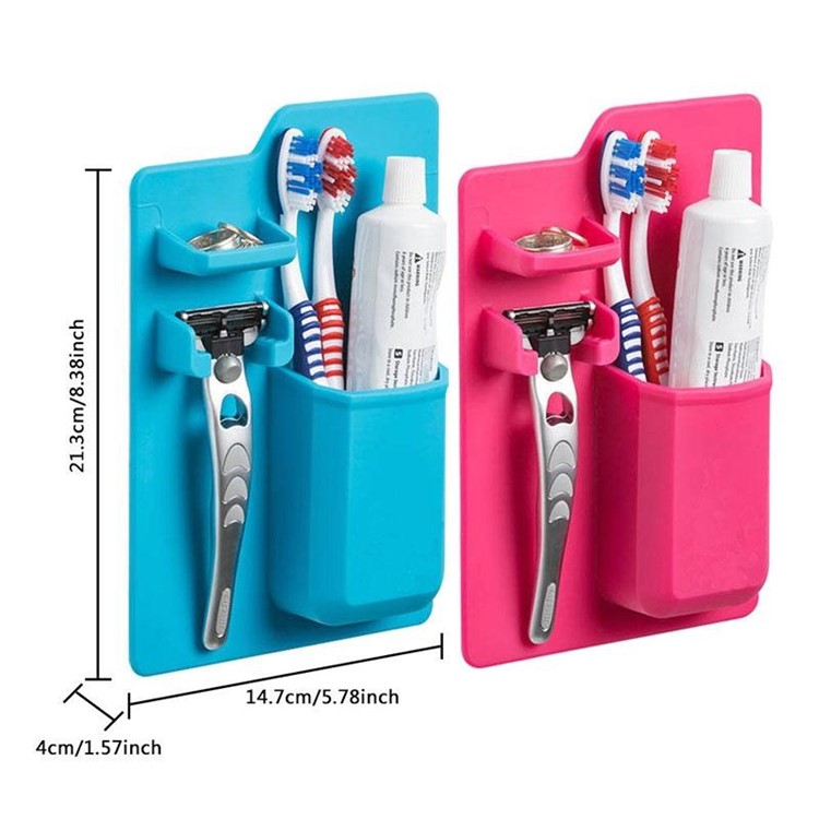 Creative Wall Mounted Silicone Toothpaste Toothbrush Razor Jewelry Holder Organizer - Rose-2