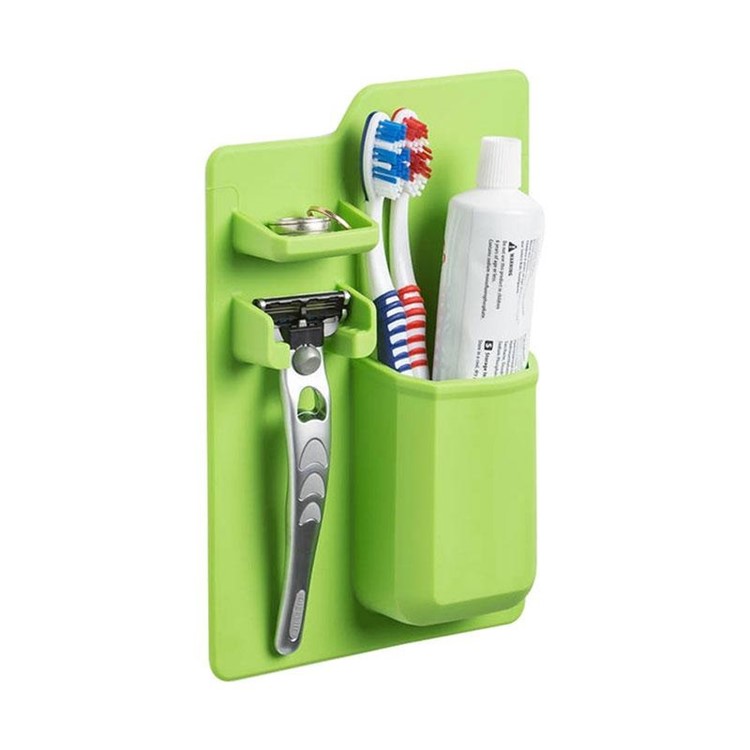 Waterproof Wall Mounted Silicone 3-in 1 Toothpaste Holder + Razor Holder + Jewelry Storage Holder Organizer - Green-1