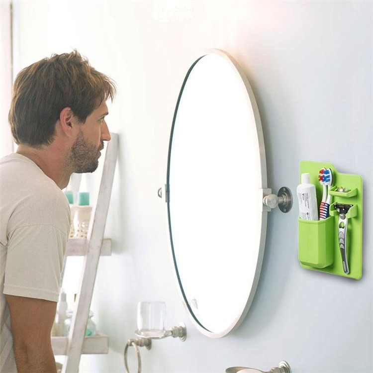 Waterproof Wall Mounted Silicone 3-in 1 Toothpaste Holder + Razor Holder + Jewelry Storage Holder Organizer - Green-2