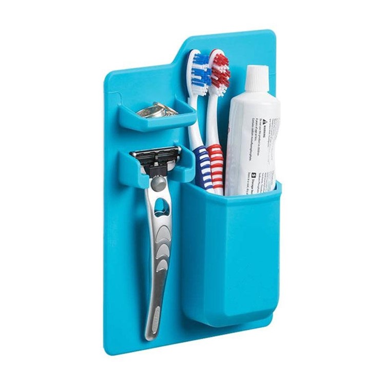 Wall Mounted Silicone Holder Organizer for Toothpaste Toothbrush Razor - Blue-1