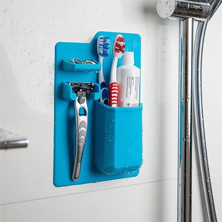 Wall Mounted Silicone Holder Organizer for Toothpaste Toothbrush Razor - Blue-2