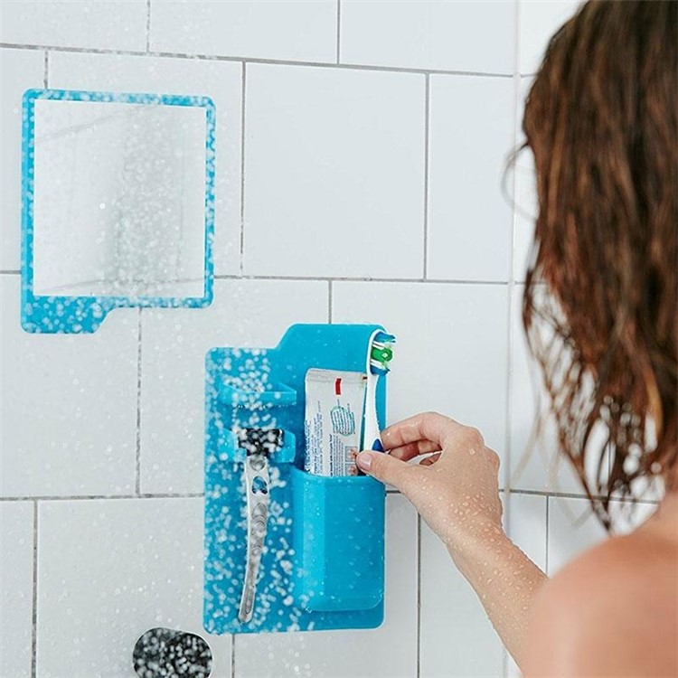 Wall Mounted Silicone Holder Organizer for Toothpaste Toothbrush Razor - Blue-3