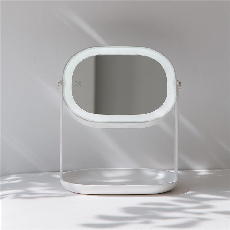 Purchased Portable Makeup Mirror With Light And Storage Table Lamp 360 Degree For Angle Adjustment White