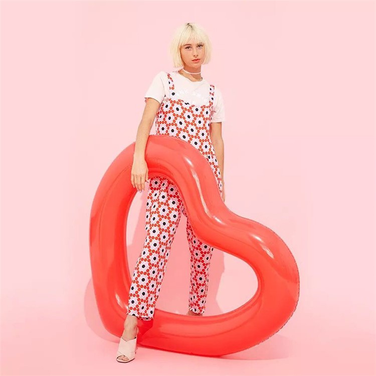 Heart Shaped Swimming Pool Float Lounger Tube Inflatable PVC Swim Ring - Red-4