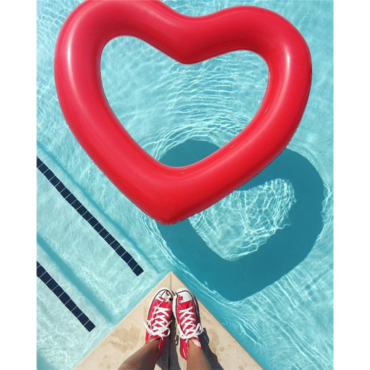 Heart Shaped Swimming Pool Float Lounger Tube Inflatable PVC Swim Ring - Red-5