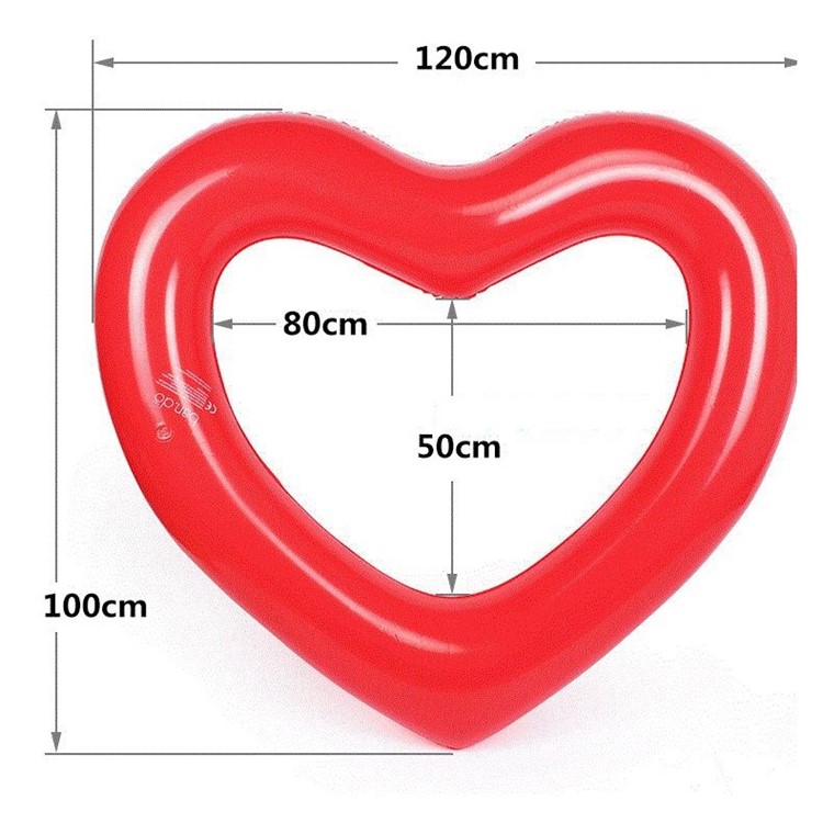 Heart Shaped Swimming Pool Float Lounger Tube Inflatable PVC Swim Ring - Red-6