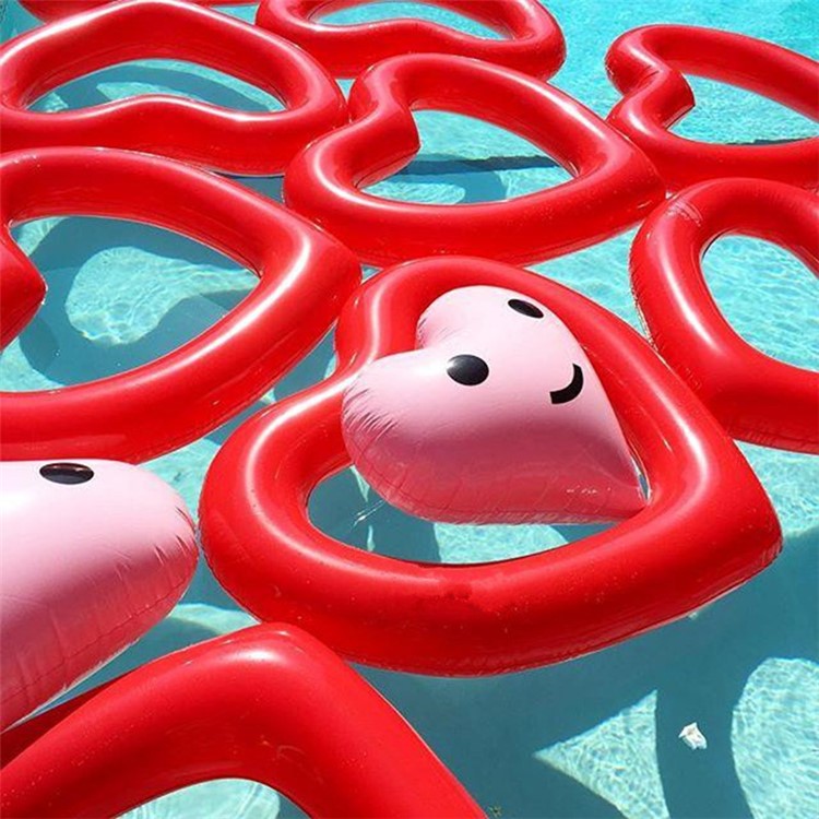 Heart Shaped Swimming Pool Float Lounger Tube Inflatable PVC Swim Ring - Red-7