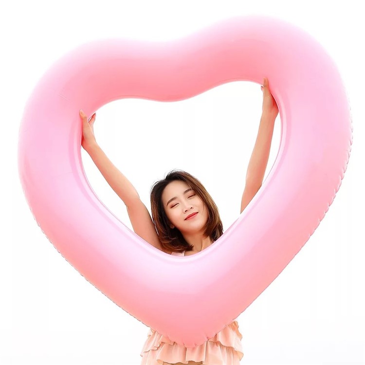 Heart Shaped Inflatable PVC Swim Ring Swimming Pool Float Lounger Tube - Pink-3