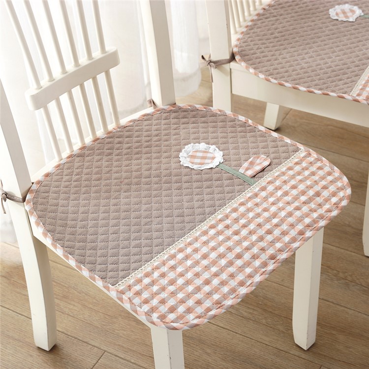 2Pcs/Set Lovely Flower Decorative Chair Seat Pads Thin Pure Cotton Chair Mats Anti-slip Chair Pads - Coffee-2