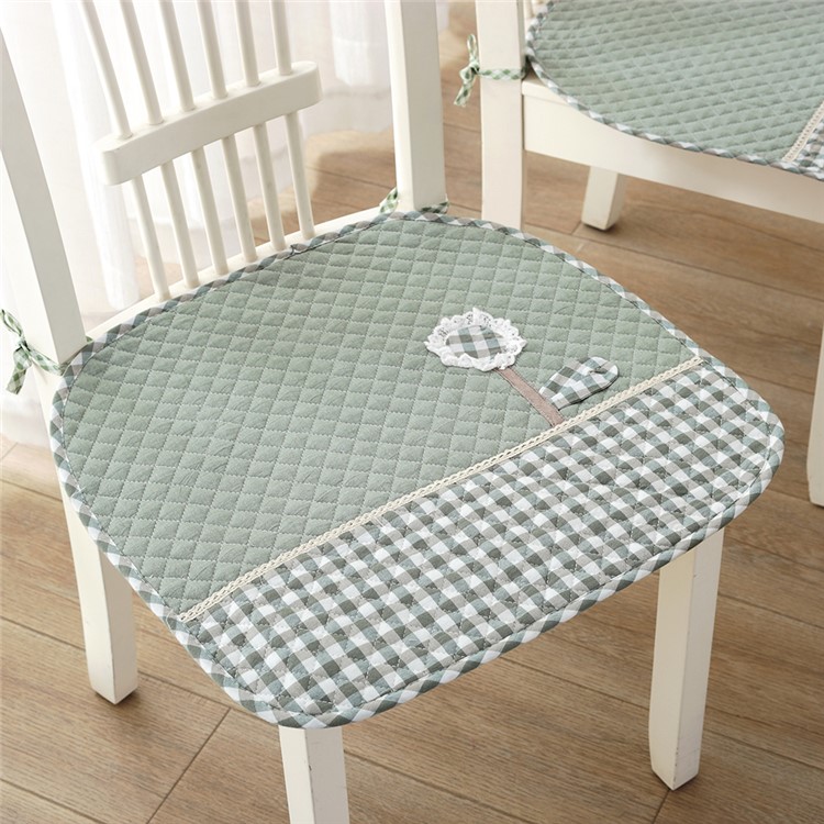 4Pcs/Set Decorative Lovely Flower Chair Mats Thin Pure Cotton Chair Seat Pads Anti-slip Chair Pads - Green-1
