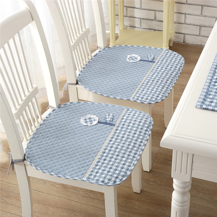 4Pcs/Set Lovely Flower Chair Seat Pads Anti-slip Cotton Chair Mats Decorative Thin Chair Pads - Blue-1