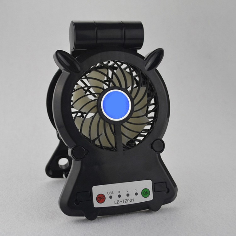 Mini Rechargeable Desktop Cooling Fan Charging Power Bank with Phone Holder - Black-1