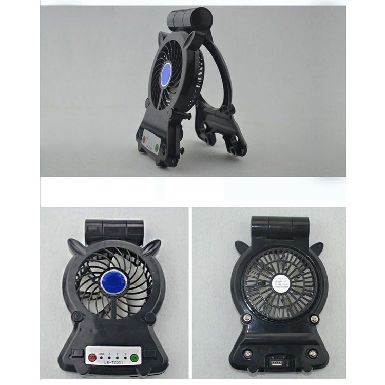 Mini Rechargeable Desktop Cooling Fan Charging Power Bank with Phone Holder - Black-4