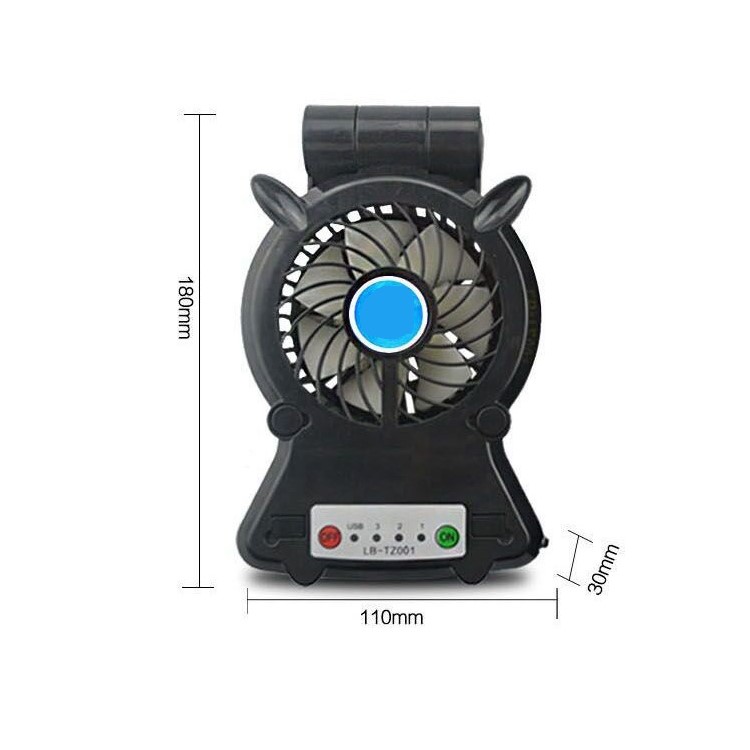 Mini Rechargeable Desktop Cooling Fan Charging Power Bank with Phone Holder - Black-6