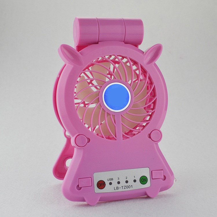 Mini Rechargeable Cooling Fan Power Bank with LED Emergency Light - Pink-1