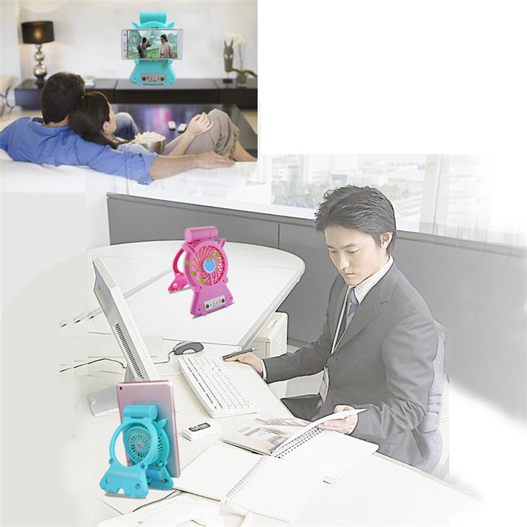 Mini USB Rechargeable Desktop Cooling Fan Charging Power Bank with Phone Holder - Cyan-3