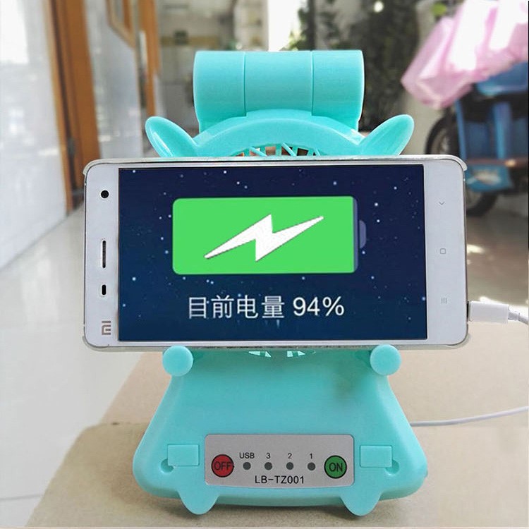 Mini USB Rechargeable Desktop Cooling Fan Charging Power Bank with Phone Holder - Cyan-4