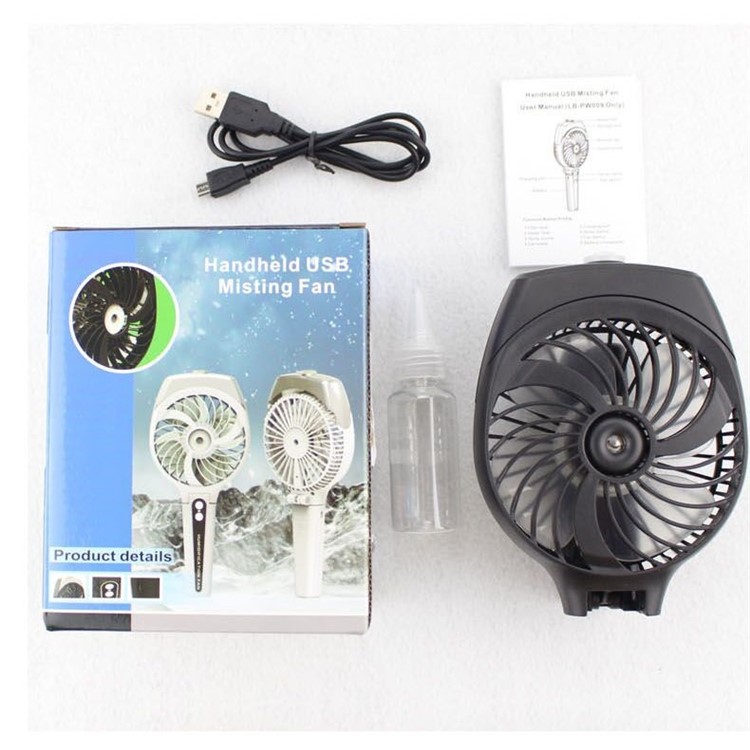 Folding Handheld Mini USB Rechargeable Spray Misting Fan with 3 Speeds - Black-5