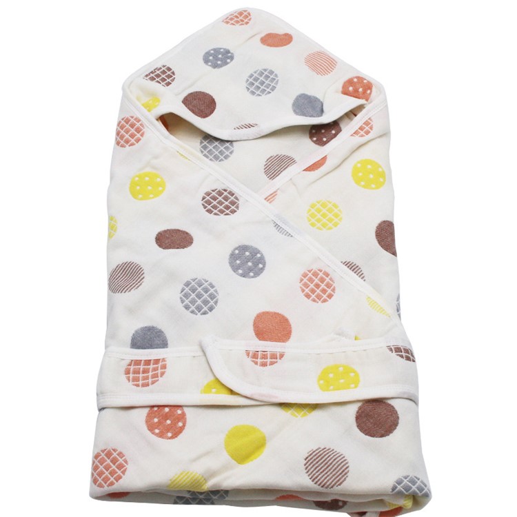 Soft Organic Cotton Baby Bath Hooded Towel Multi-Layer Swaddle for Infants and Toddlers - Polka Dot-1