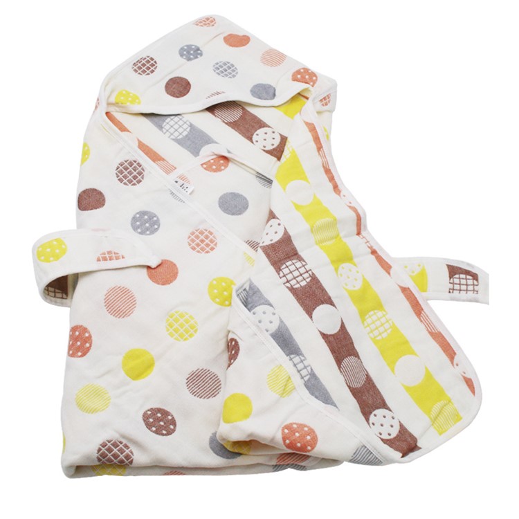 Soft Organic Cotton Baby Bath Hooded Towel Multi-Layer Swaddle for Infants and Toddlers - Polka Dot-2