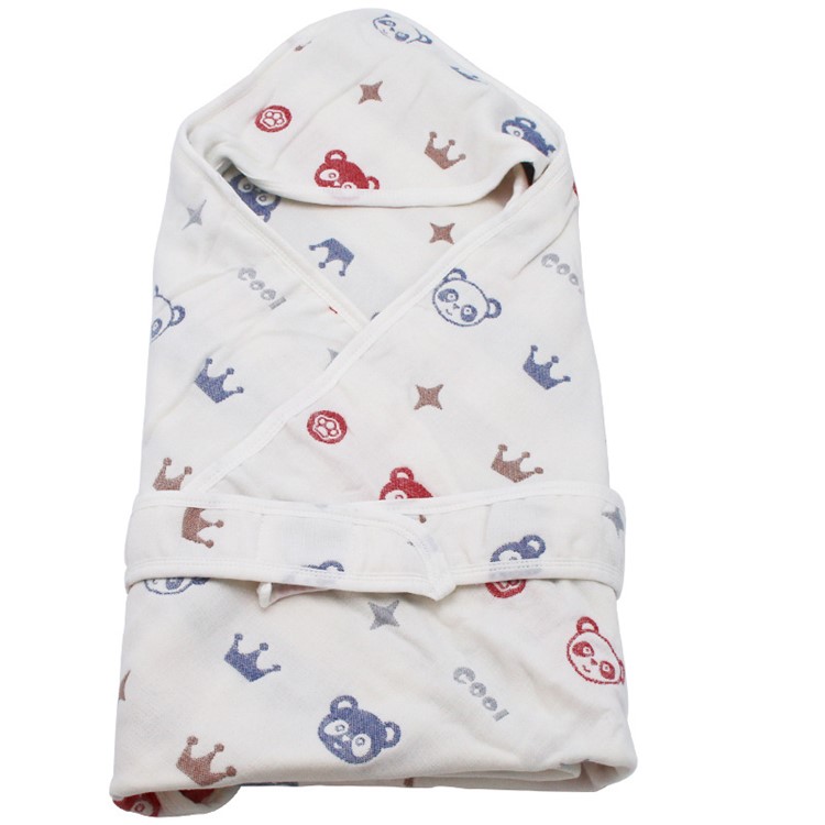 Dye-free Hooded Baby Swaddle Blanket Non-Toxic Cotton Baby Bath with Hoody - Bear and Crown-1