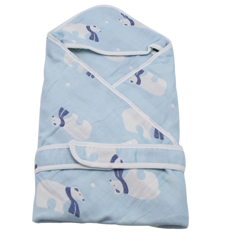 Baby Blanket Soft Cotton Hooded Bath Robe Swaddler Wrap for Infants and Toddlers - Polar Bear-1