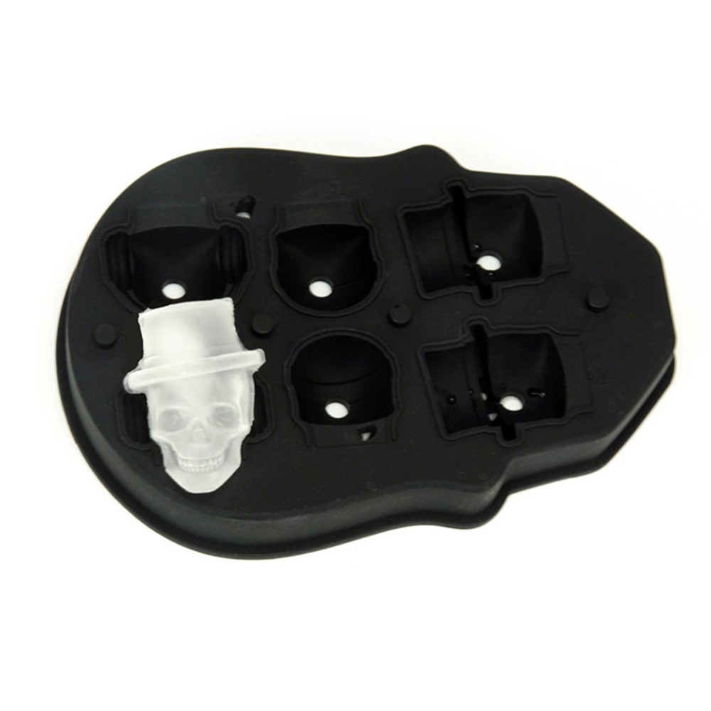3D Silicone Skull Mold 6 Ice Cube Mould Creative Candy Sugar Chocolate Mold Maker - Black-3