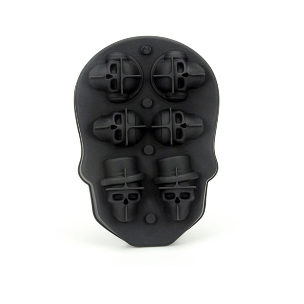 3D Silicone Skull Mold 6 Ice Cube Mould Creative Candy Sugar Chocolate Mold Maker - Black-4