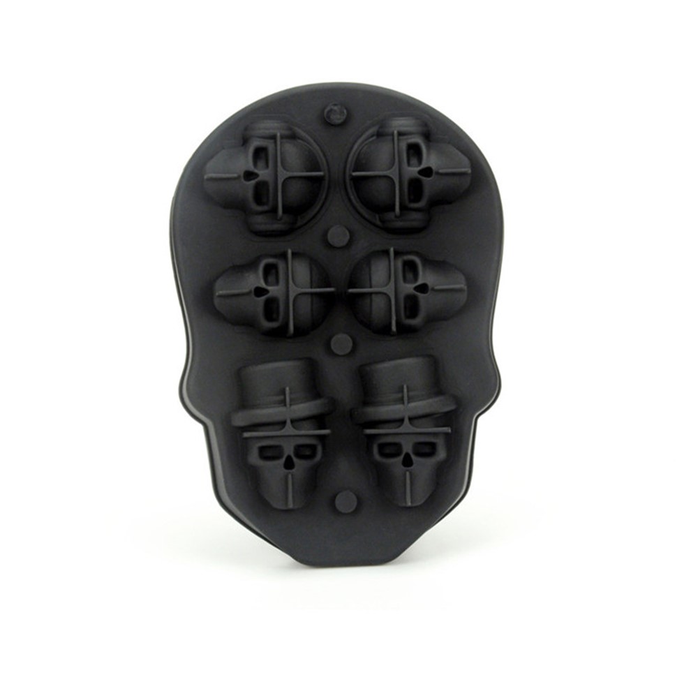 3D Silicone Skull Mold 6 Cubo de Gelo Molde Criativo Candy Sugar Chocolate Molder - Preto