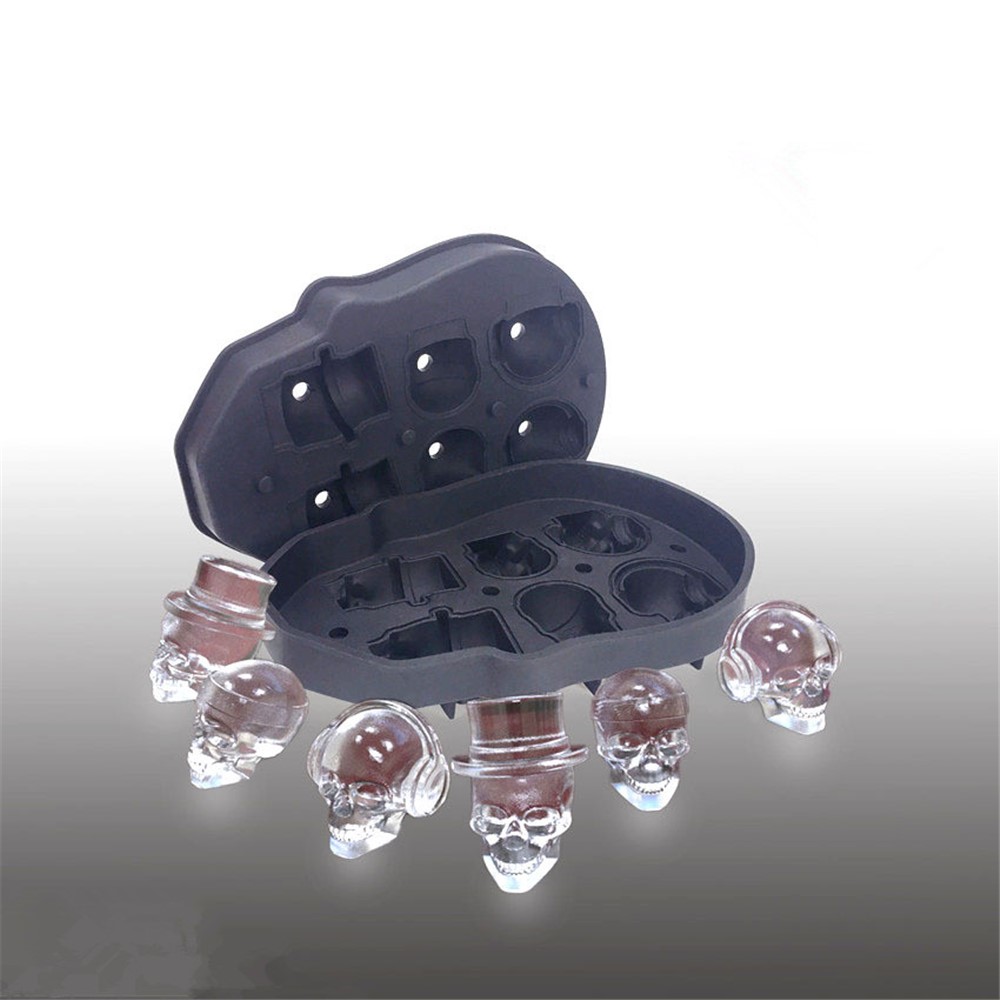 3D Silicone Skull Mold 6 Ice Cube Mould Creative Candy Sugar Chocolate Mold Maker - Black-5