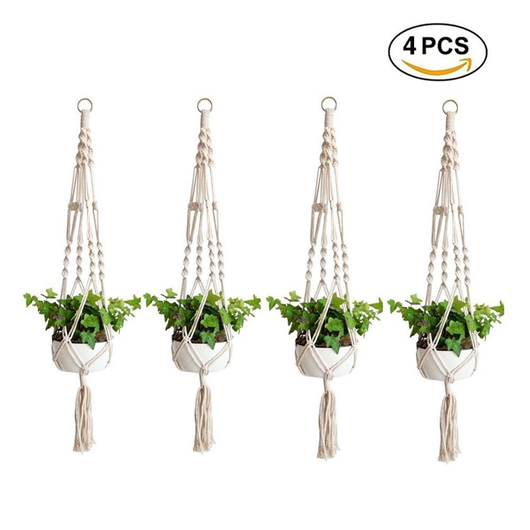 4PCS/Lot Macrame Plant Hanger Outdoor Indoor Flower Pot Plant Holder Hanging Planter Basket-1