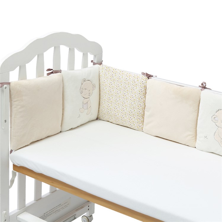 6Pcs/Set Cartoon Baby Bed Bumper Infant Crib Protector - Khaki Bear-2