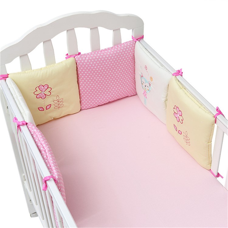 6Pcs/Set Comfortable Baby Bed Bumper Infant Crib Protector - Pink Flower-1
