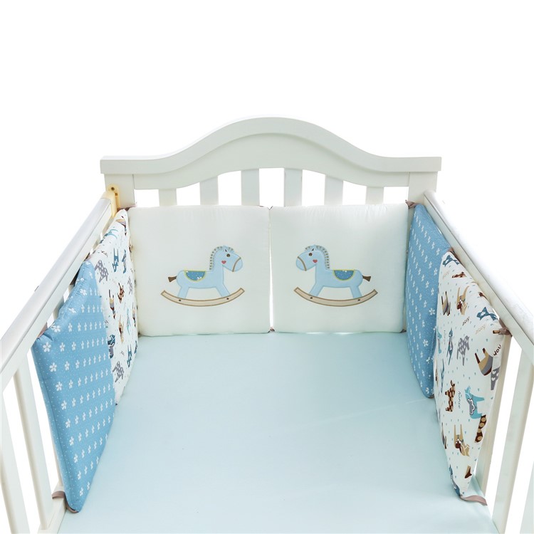 6Pcs/Set Cute Infant Bed Bumper Baby Crib Protector - Wooden Horse-1