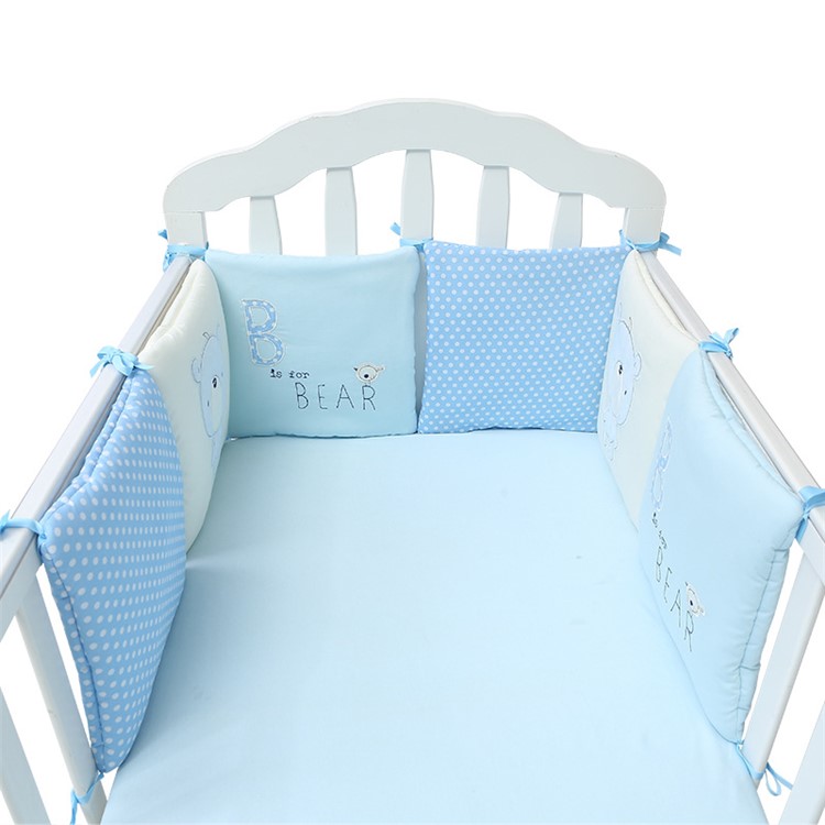 6Pcs/Set Cartoon Infant Bed Bumper Baby Crib Protector - Blue Bear-1