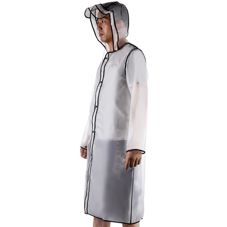 Rainproof Transparent EVA Rainwear Long Adult Wrapping Edge Raincoat - Black / XL Size-3