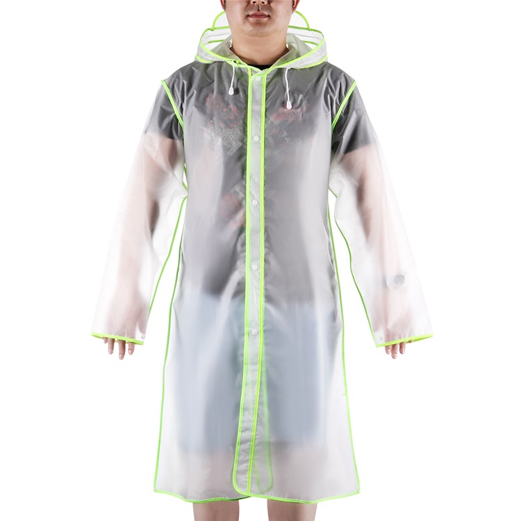 Eco-friendly Transparent EVA Raincoat Long Adult Wrapping Edge Rainwear- Green / L Size-1