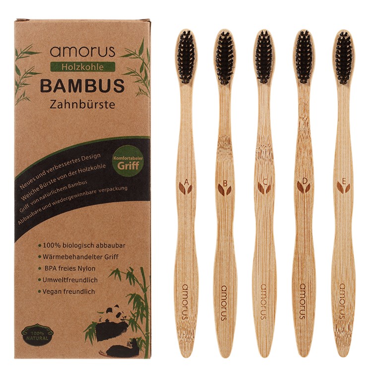 5Pcs/Set Natural Bamboo BPA Free Toothbrush with Character (German Package)-1