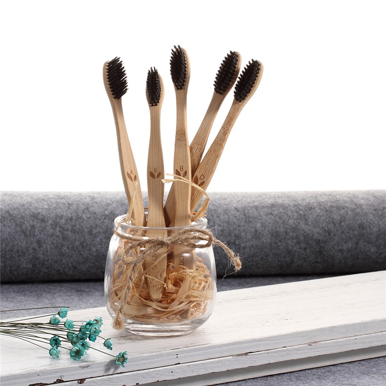 5Pcs/Set Natural Bamboo BPA Free Toothbrush with Character (German Package)-5