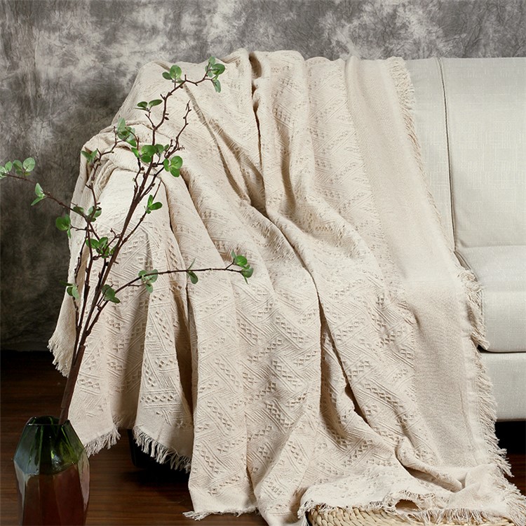 Cotton Thread Sofa Cover Throw with Tassels 230 x 250cm - White-1