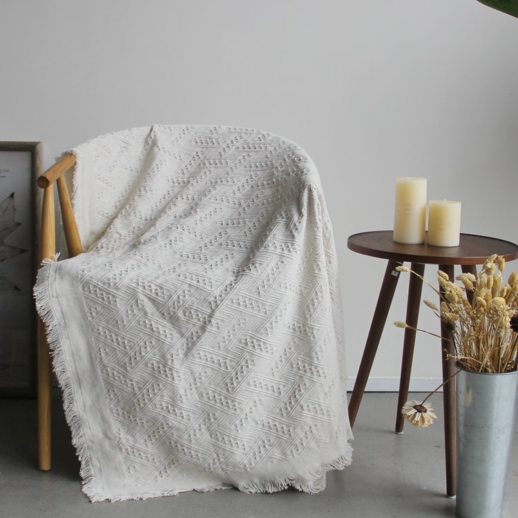 Cotton Thread Sofa Cover Throw with Tassels 230 x 250cm - White-10