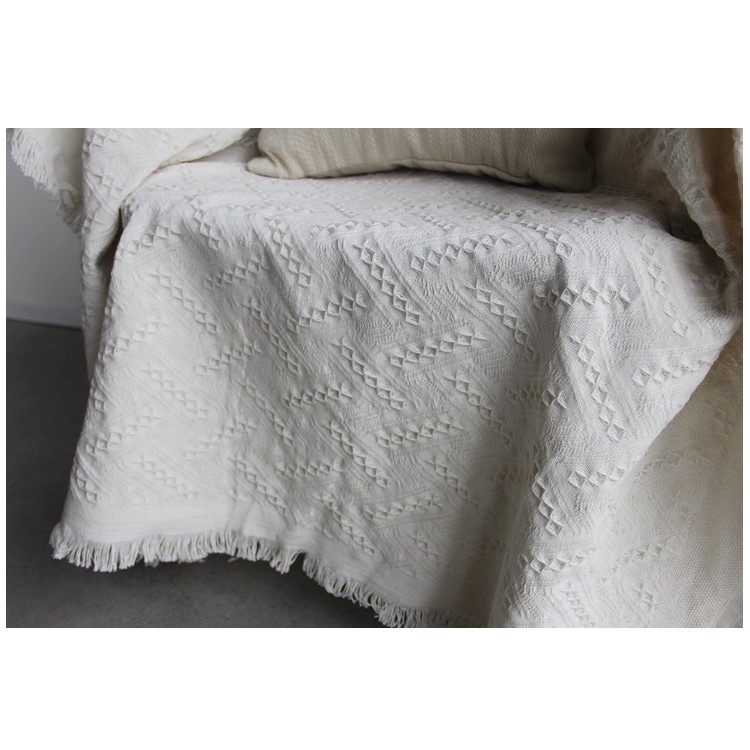 Cotton Thread Sofa Cover Throw with Tassels 230 x 250cm - White-11