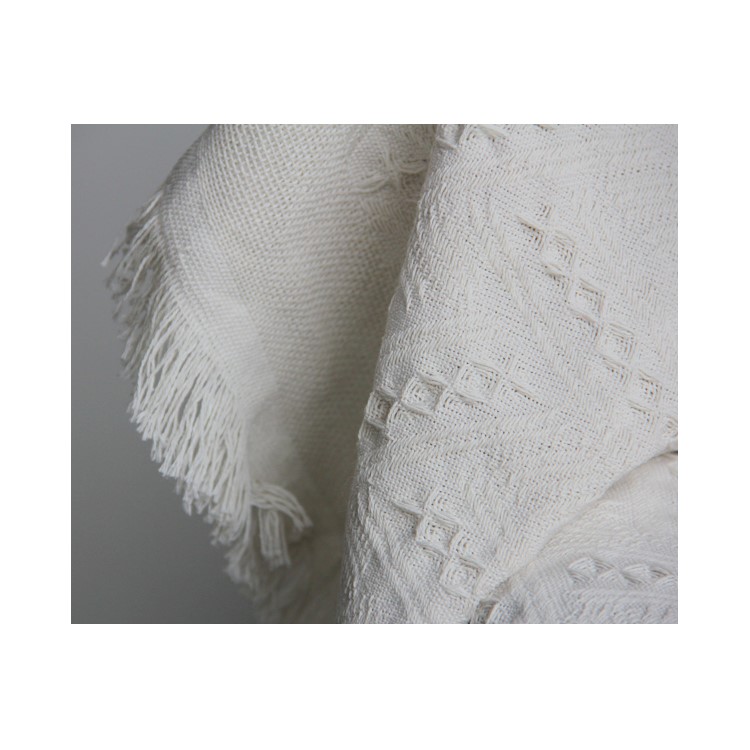 Cotton Thread Sofa Cover Throw with Tassels 230 x 250cm - White-12