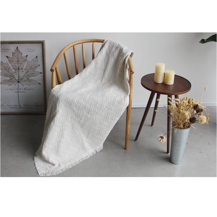 Cotton Thread Sofa Cover Throw with Tassels 230 x 250cm - White-13