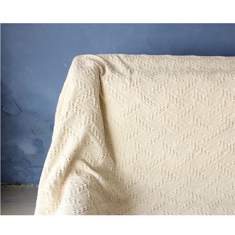 Cotton Thread Sofa Cover Throw with Tassels 230 x 250cm - White-5