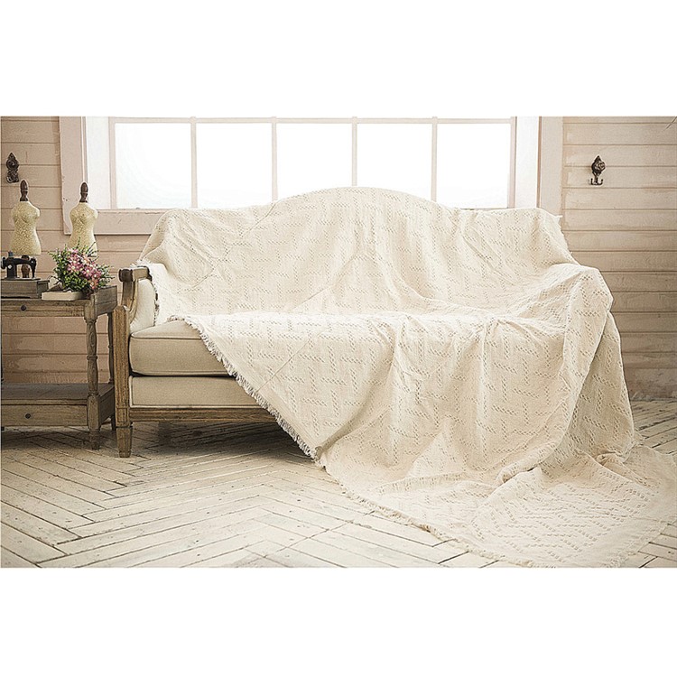 Cotton Thread Sofa Cover Throw with Tassels 230 x 250cm - White-6